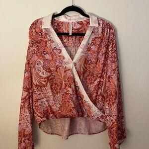 Anthropologie Red and Pink Floral Blouse